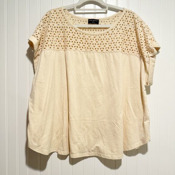 Lane Bryant Cream Cap Sleeve Eyelet Lace Yoke Top Plus Size 22/24 - Picture 2 of 6